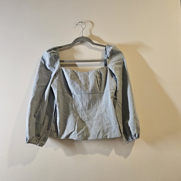 Womens Dusty Blue Zip Up Bustier Top with Elastic Sleeves - Picture 3 of 5